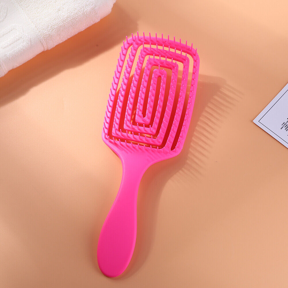 Durable Scalp Massage Comb Hollow Women Salon Rubber Hairbrush (Rose Red)