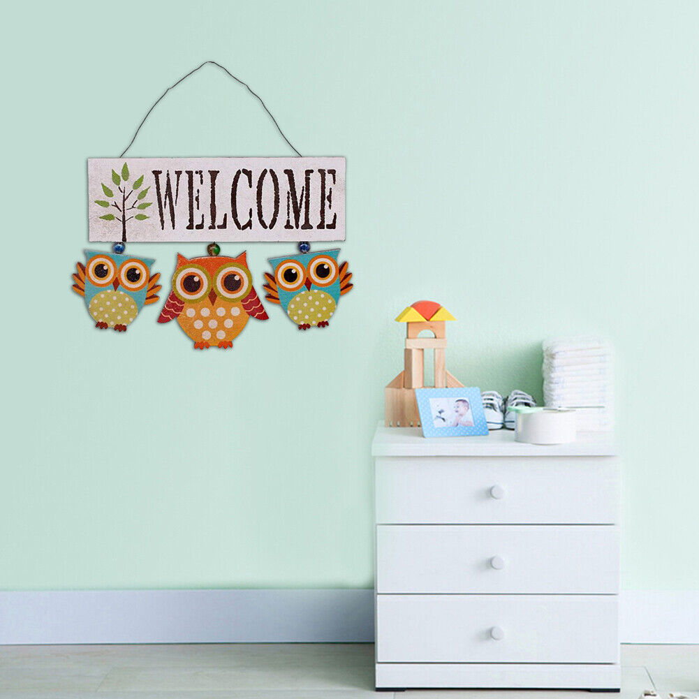 Wooden Welcome Owl Door Sign Pendant Hanging Home Wall Decor (White)