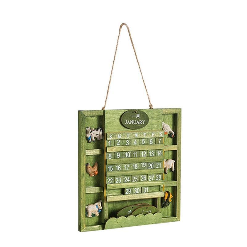 Green Wall Hanging Calendar Wood Artistic Living Room Bedroom Party Decoration