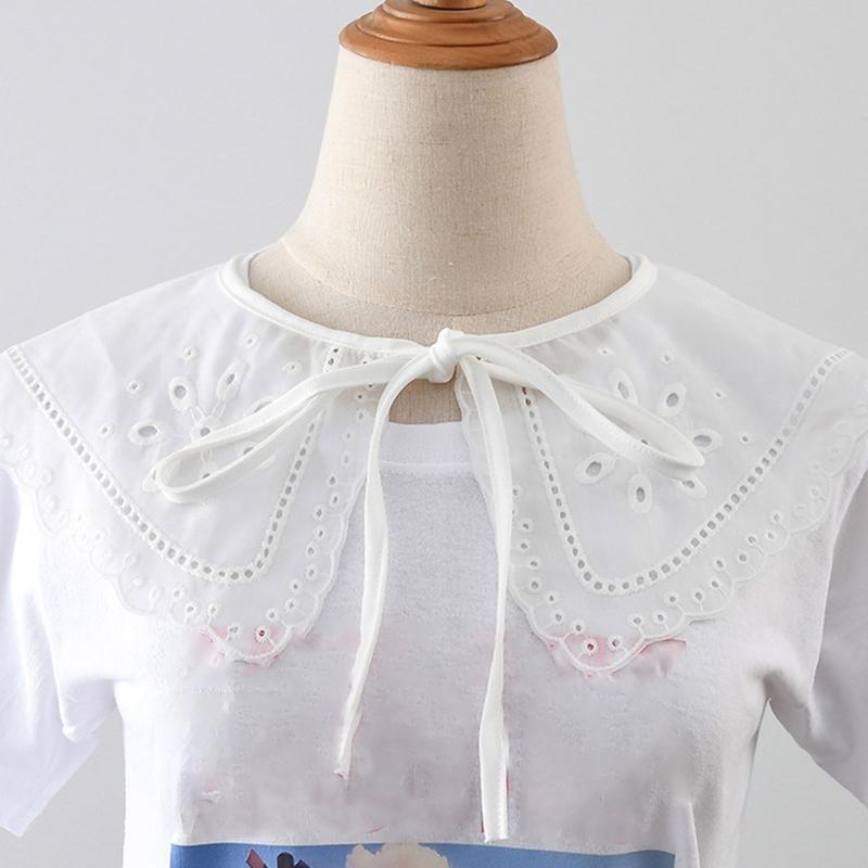 Women Hollow Dots Wavy Trim Detachable Collar Shawl Embroidery Breathable Scarf