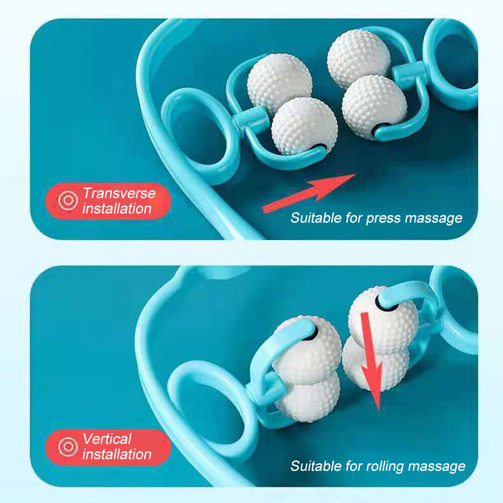 4 Ball Neck Pain Relief Massager Dual Trigger Therapy Hand Roller (Blue)