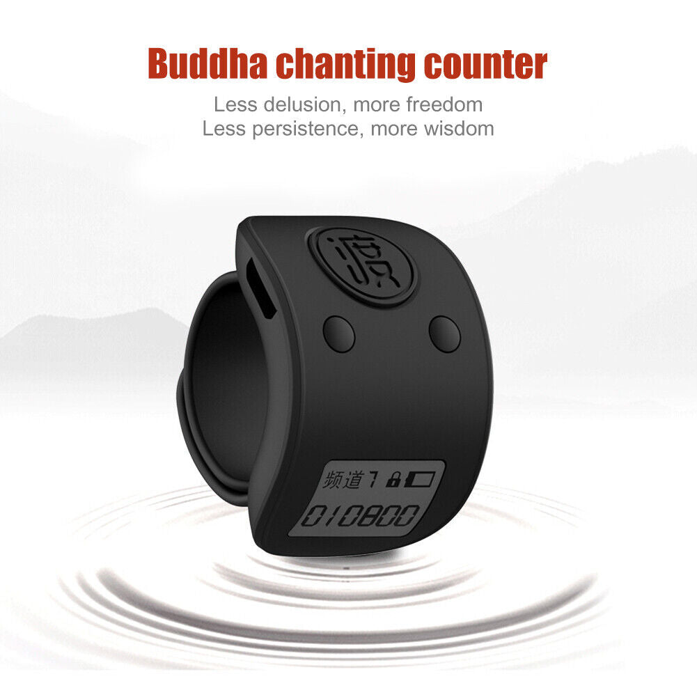 Portable Electronic Counter Ring USB Rechargeable 9-Digit Clicker (Black)