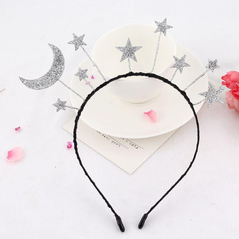 Princess Girl Halloween Party Crown Headband Glitter Powder Moon Star Charms