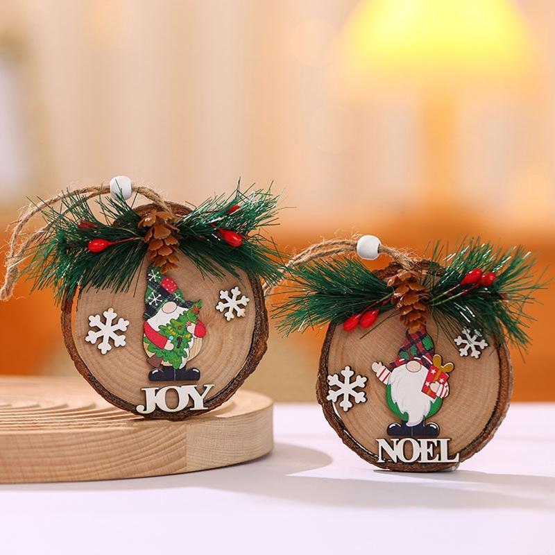 Christmas Festival Tree Ornament Set of 4 Slices Tree Hanging Embellishment