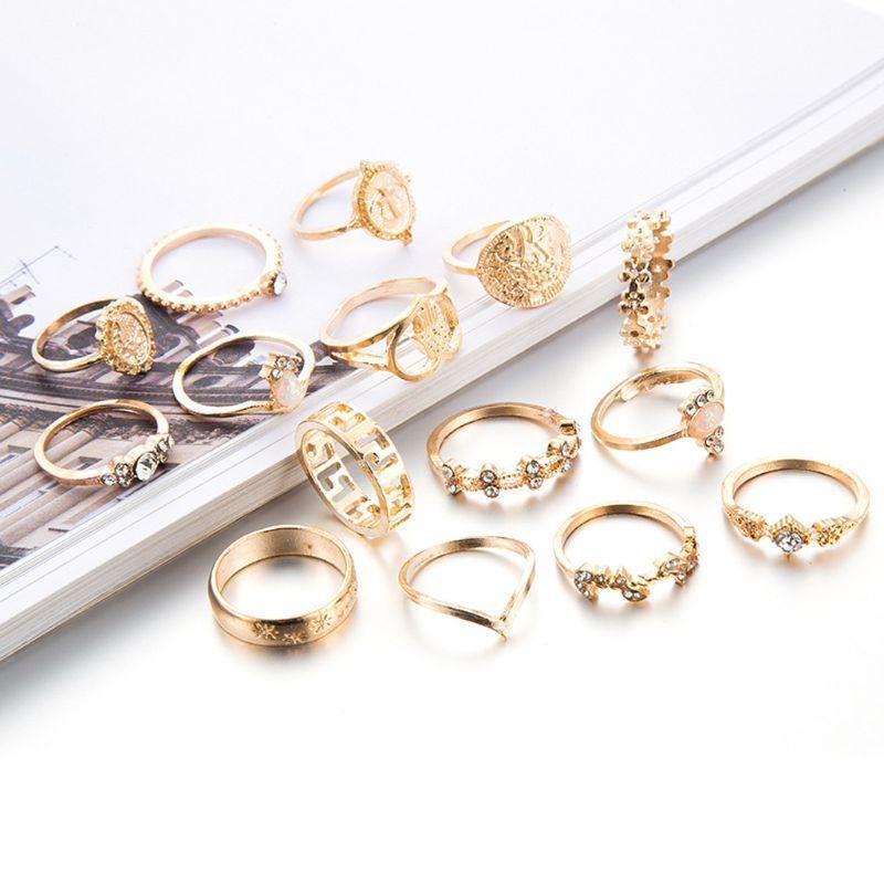 15x Fashion Opal Religious Coin Diamonds Finger Ring Jewelry Set for Daily Wear