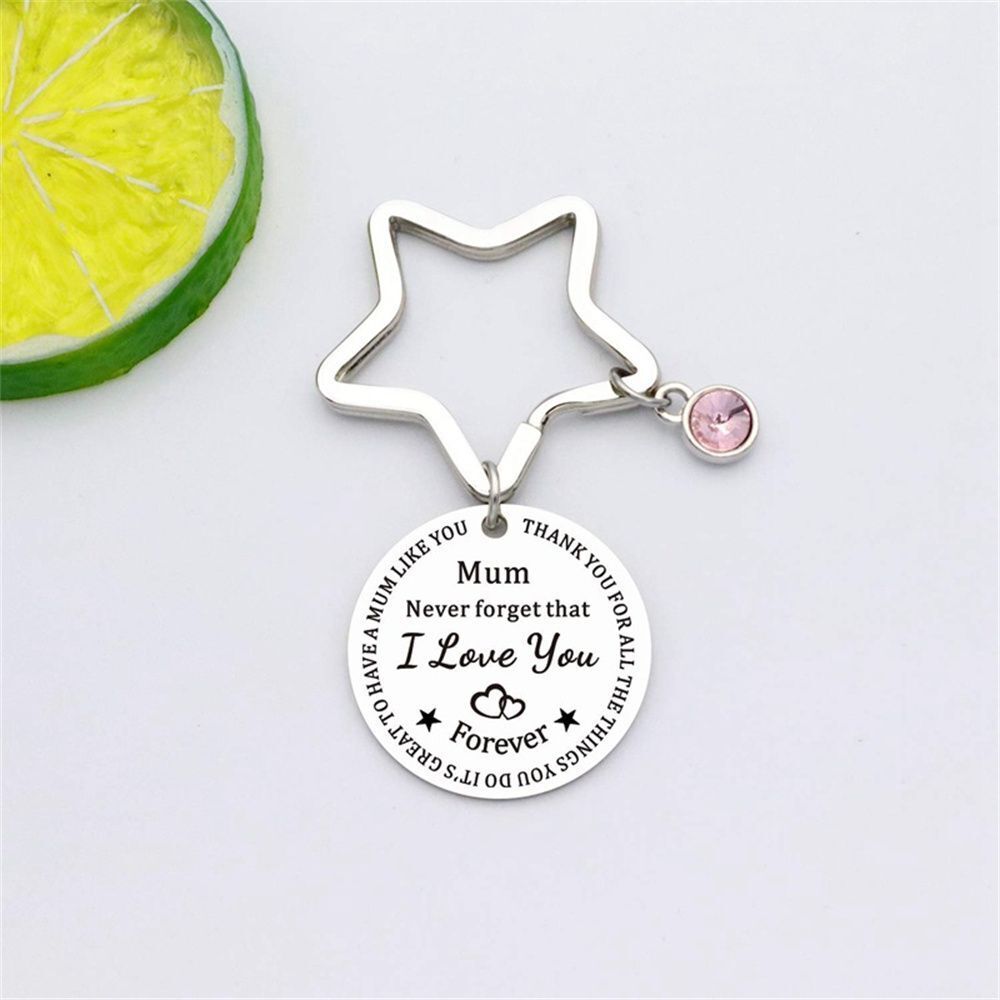 Star Engraved Stainless Steel Round Mother's Day Keyring Keychain Key Chains