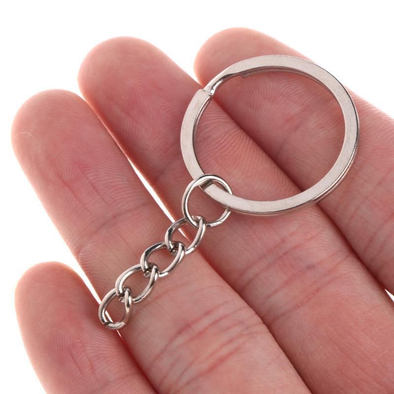 50x Split Key Ring with Chain Stainless Steel Keychain Portable Brief Hoop Gift