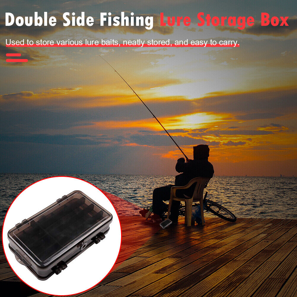 Double Side Fishing Lure Box Bait Case Organizer Fishing Tool (Dark Grey)