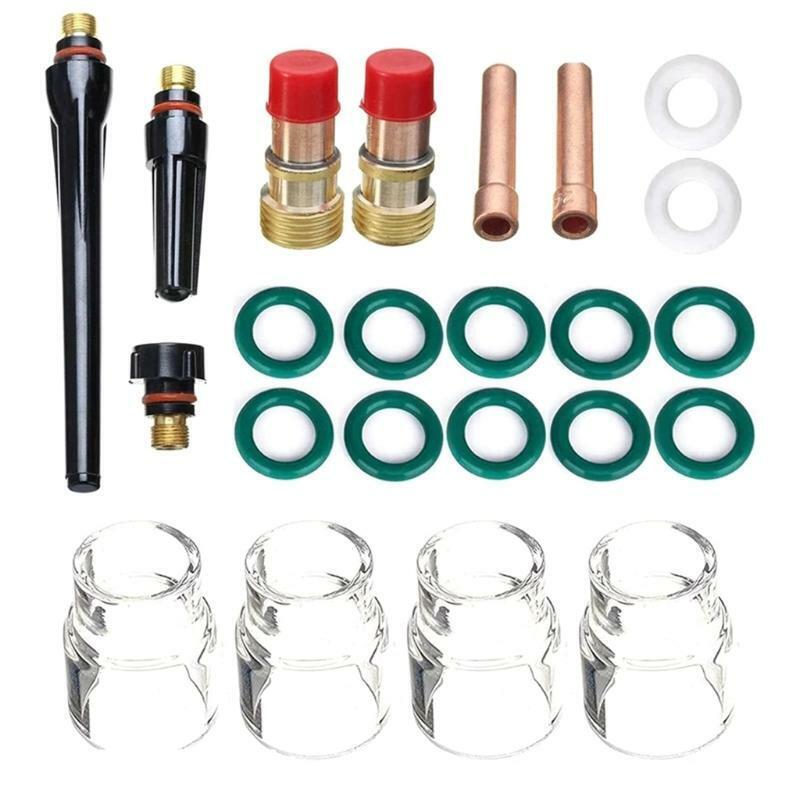 23Pcs Kit TIG Welding Torch 1.0/1.6/2.4/3.2mm Collet Stubby Gas Lens #10 Pyrex