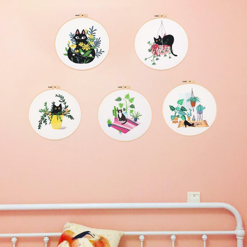 5 Set Cat Needle Embroidery Kit with Needles Valentine's Day Decoration