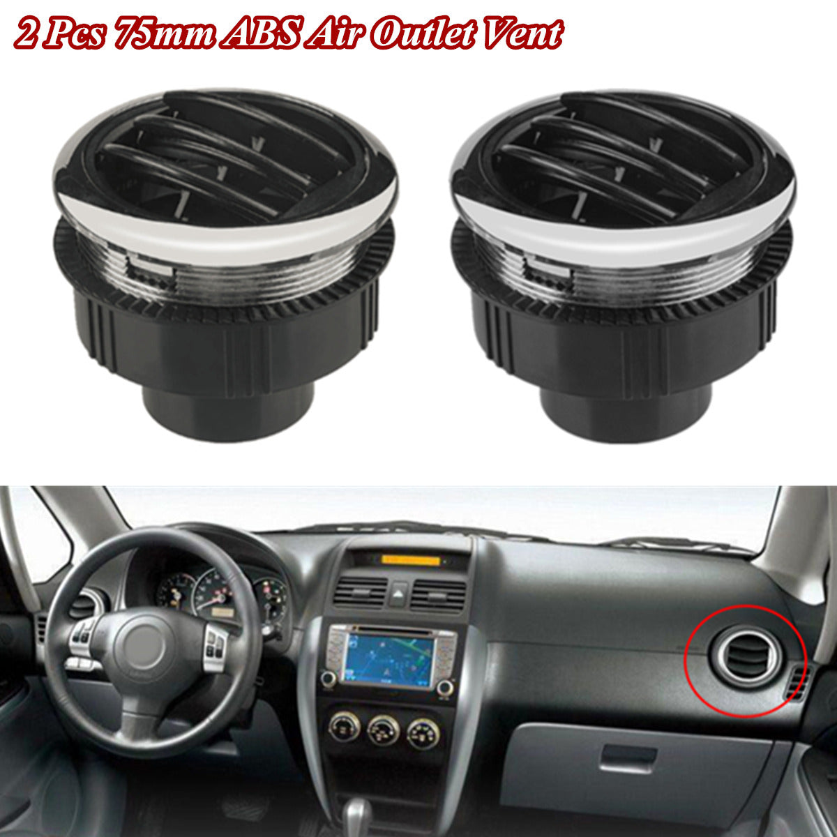 RV Boat Passenger Cars 75mm A/C Air Conditioning Outlet Vent Black & Chrome 2x