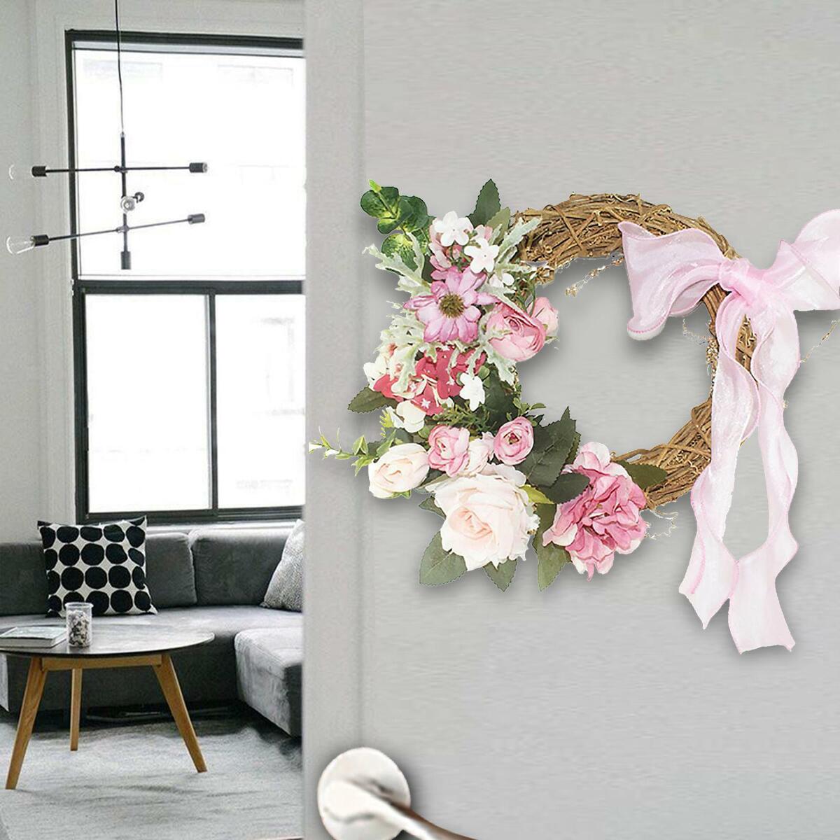 11" Flowers Wreath for Front  Farmhouse  Leaves window and wall Haning