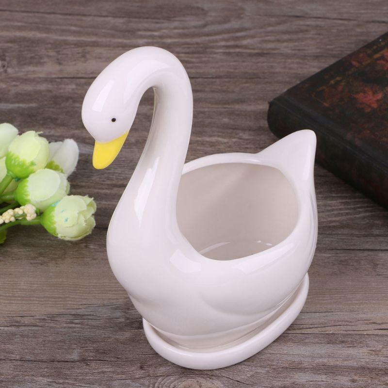 White Swan Ceramic Flower Pot Succulent Plant Flowerpot Planter Desktop Home DIY