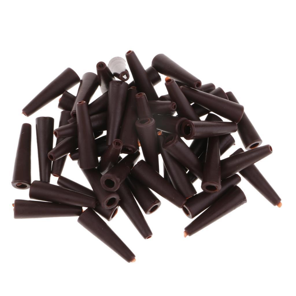 Set of 50 x Brown Rubber Tail Tubes Cones for Fishing Rig Sleeves Tool 20mm