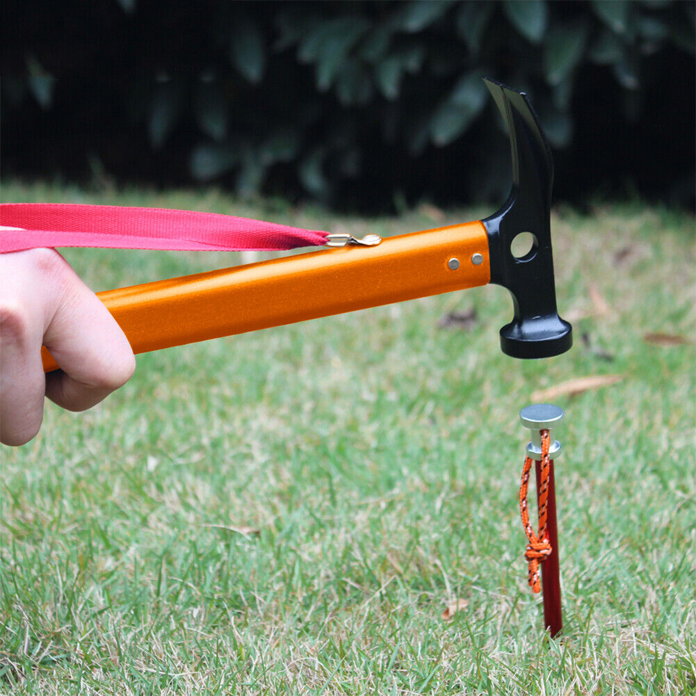 Outdoor Camping Tent Peg Hammer Steel Hiking Stakes Nail Puller (Orange)