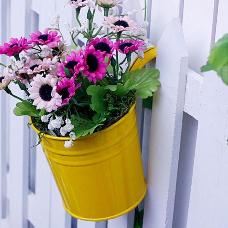 Iron Bucket Flower Pot with Hanging Hook Handle Small Garden Plant Vase Balcony