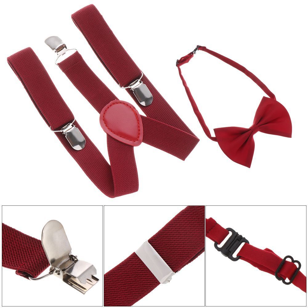 Wedding Dress Printed Bow Tie Kids Suspenders Elastic Braces Cow Tie Belts