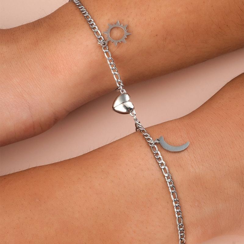 2PCS/Set Mutual Attraction Bracelet Magnet Charm Stainless Steel Chain Bracelet