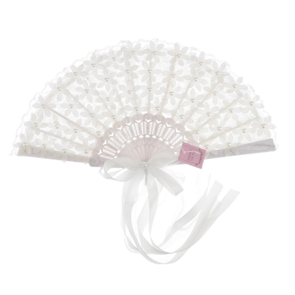 Classic Foldable Lace Flower Fan Wedding Ceremony Photo Props Bride White