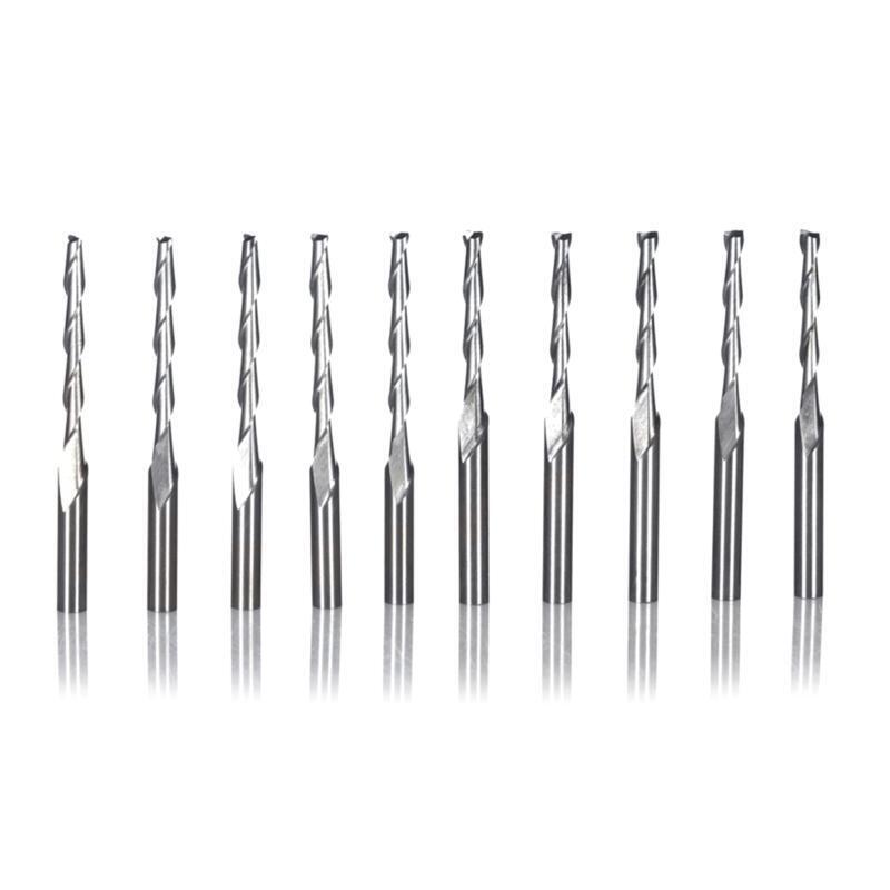 10 Pcs CNC Ball Nose Spiral Router Bit 2 Flutes Milling Cutter 3.175x2x22mm Tool