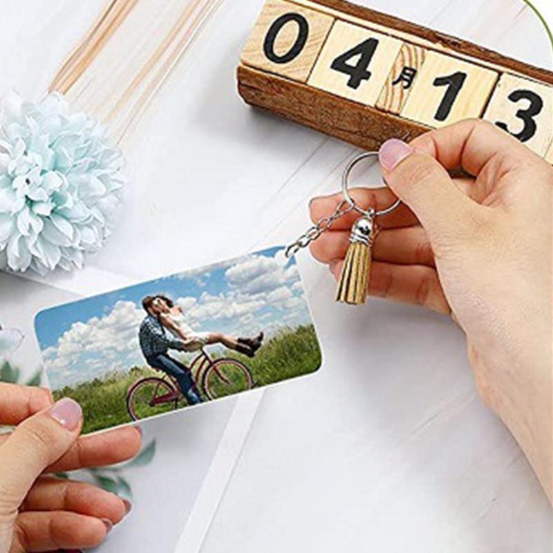 DIY Crafts Transparent Acrylic Leather Tassel Keychain Set Round Keychain Blank