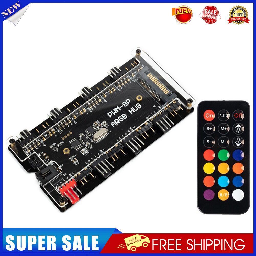 Remote Control PWM Fan Hub 8 Port 4-Pin PWM Fan 1 to 8 3-Pin ARGB LED Hub