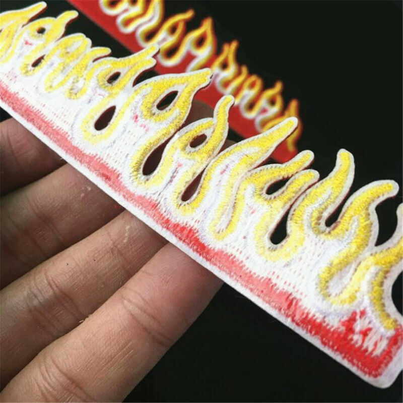 2PCS Fire Flames Embroidered Iron/Sew On Patch Jeans T Shirt Hat Bag Coat Badge