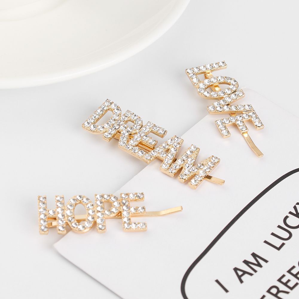 HOPE DREAM  Hair Clips Rhinestone Headwear Crystal Hairpins Letter Barrettes