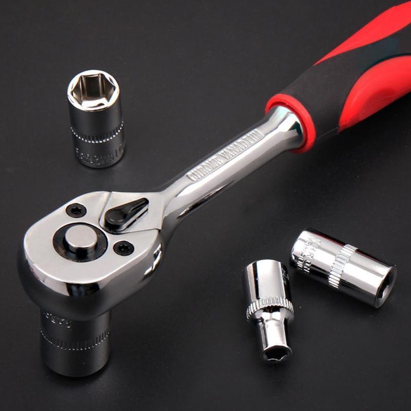 Socket Set 1/4 15pcs Chrome Vanadium Steel Metric Wrench Kit 72 Tooth Ratchet
