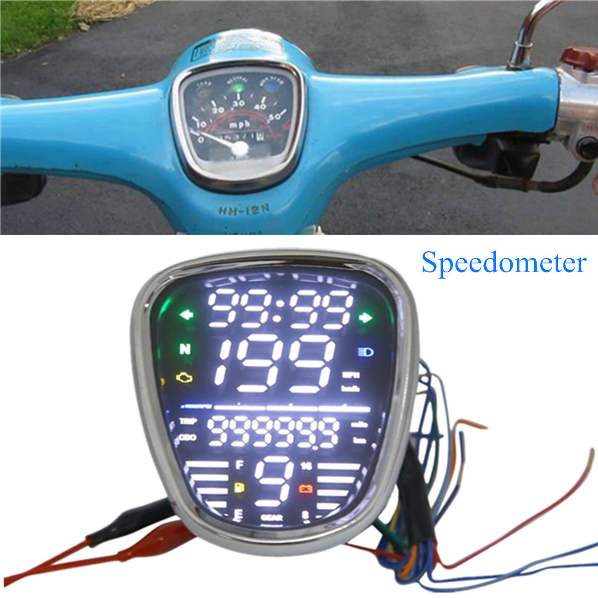 12V Motorcycle Digital LCD Speedometer Tachometer Odometer with Indicator Light