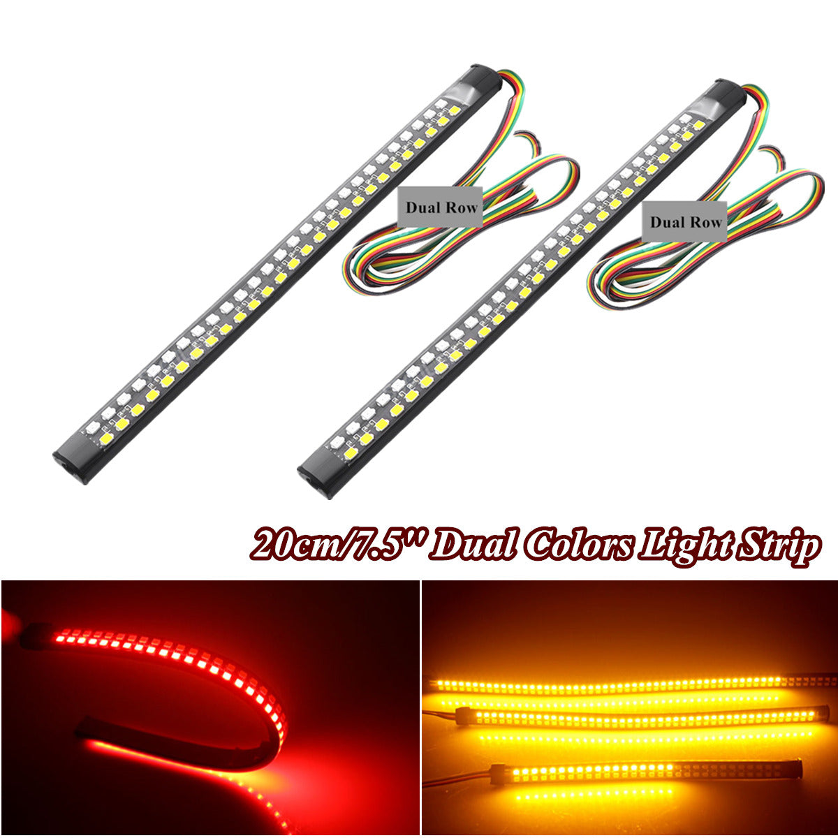 2 Pcs 7.5'' Dual Colors LED Motorcycle Rear Turn Signal Brake Light Waterproof