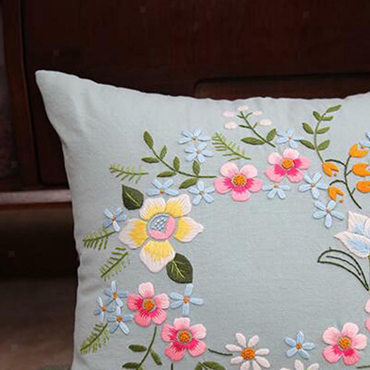 2 Pieces Semi-Finished Embroidery Pillow Covers Kit Sewing Craft for Sofa