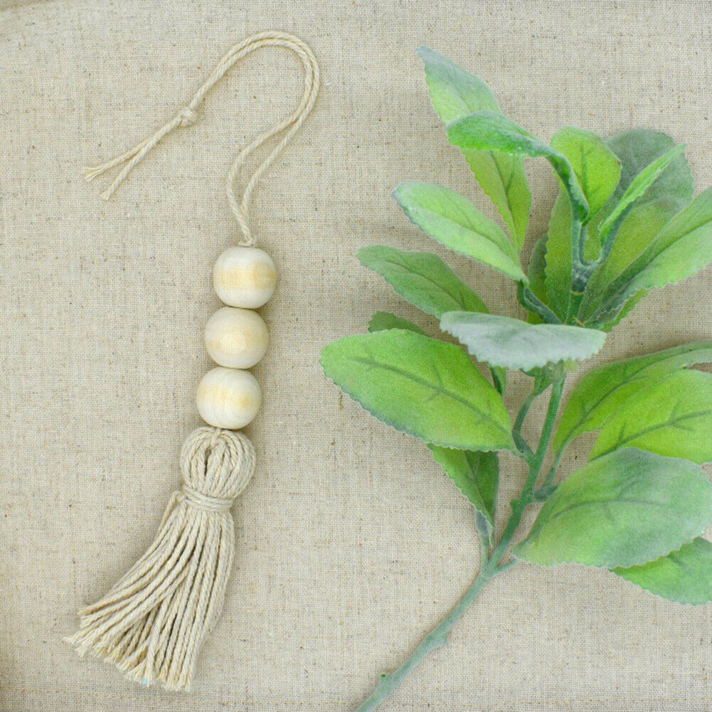2pcs Wood Bead Garland with Hemp Rope Tassels Knob Rustic Country Decor