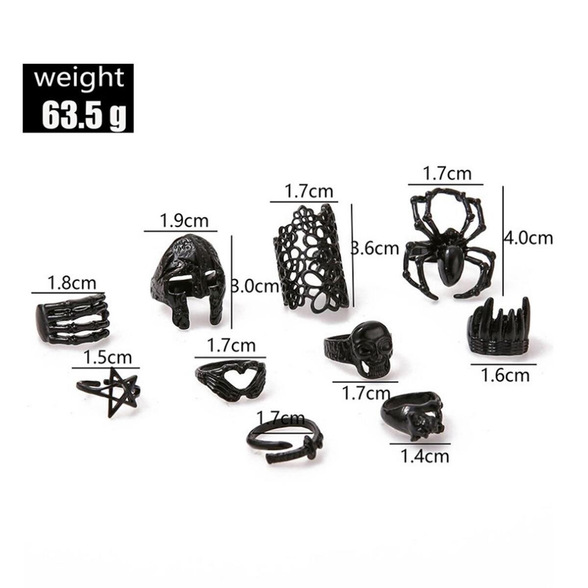 10 Pieces Stylish Punk Alloy Ring Set Decoration Statement Ring Temperament