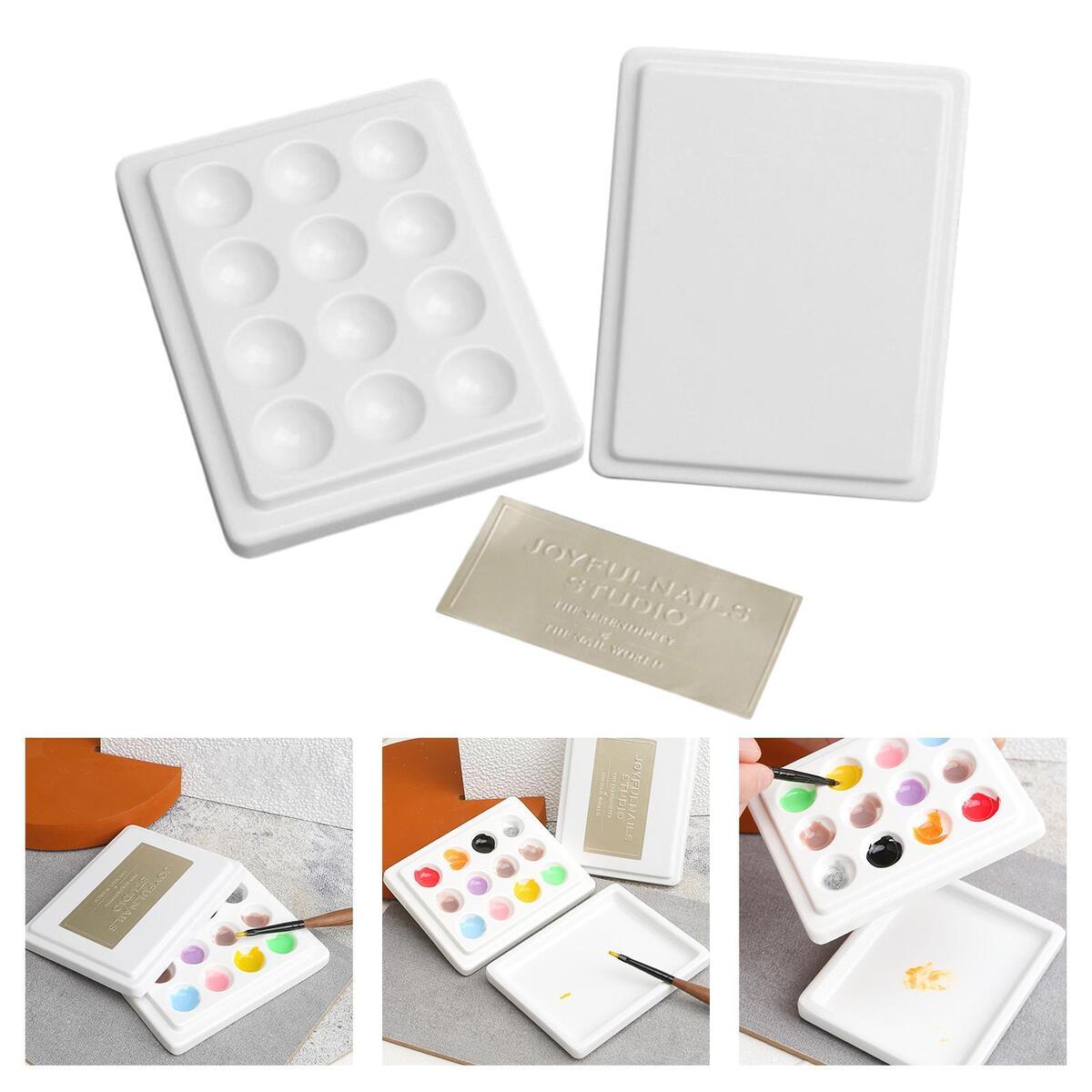 Fityle 24-Well Ceramic Gouache Watercolor Paint Palette with Cover Coloring
