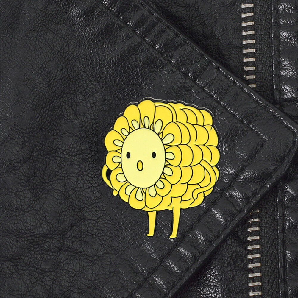 Cartoon Smile Face Brooch Cereals Sunflower Jacket Lapel Pin Badge Decor