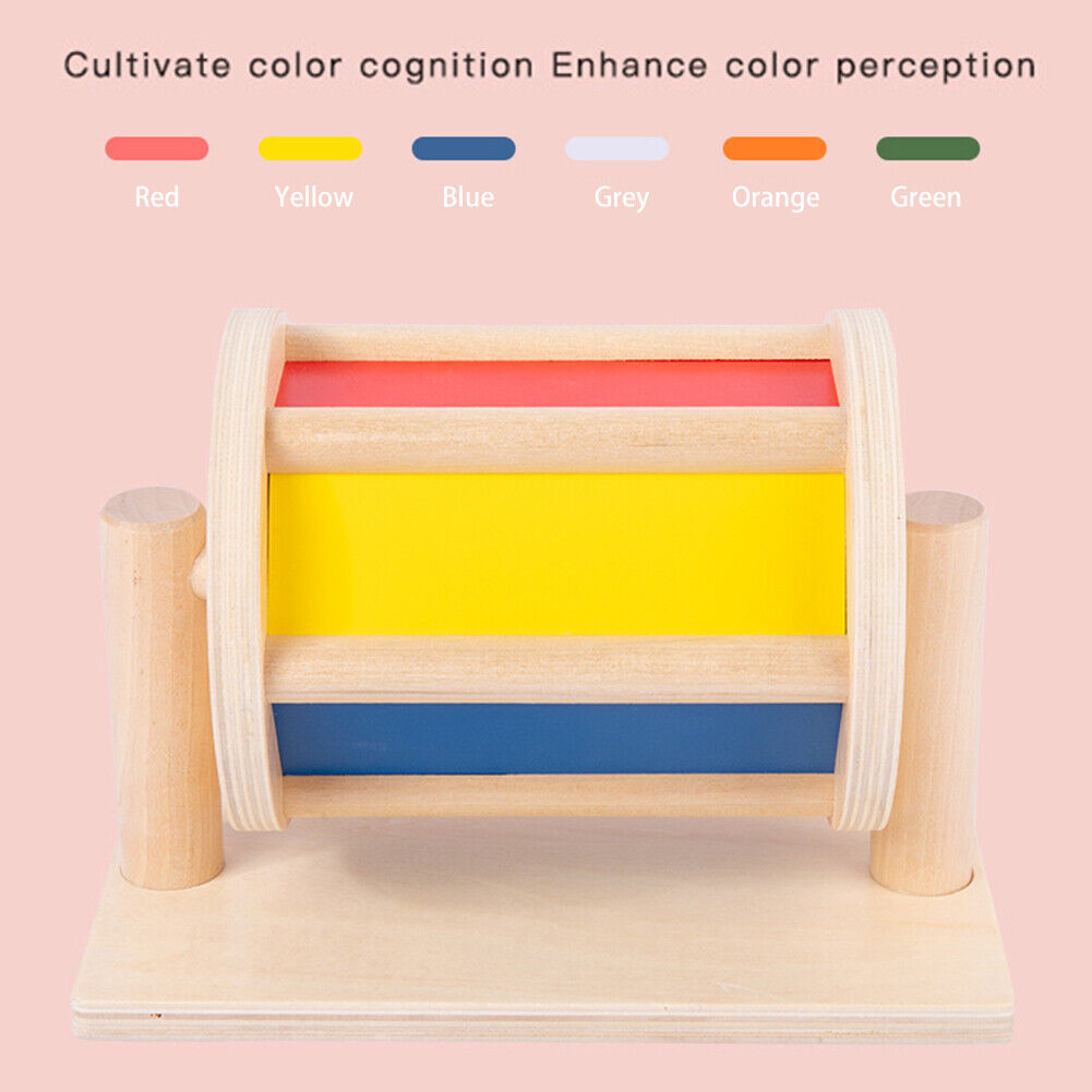 Montessori Sensory Spinning Drum Wooden Textile Baby Educational Instrument
