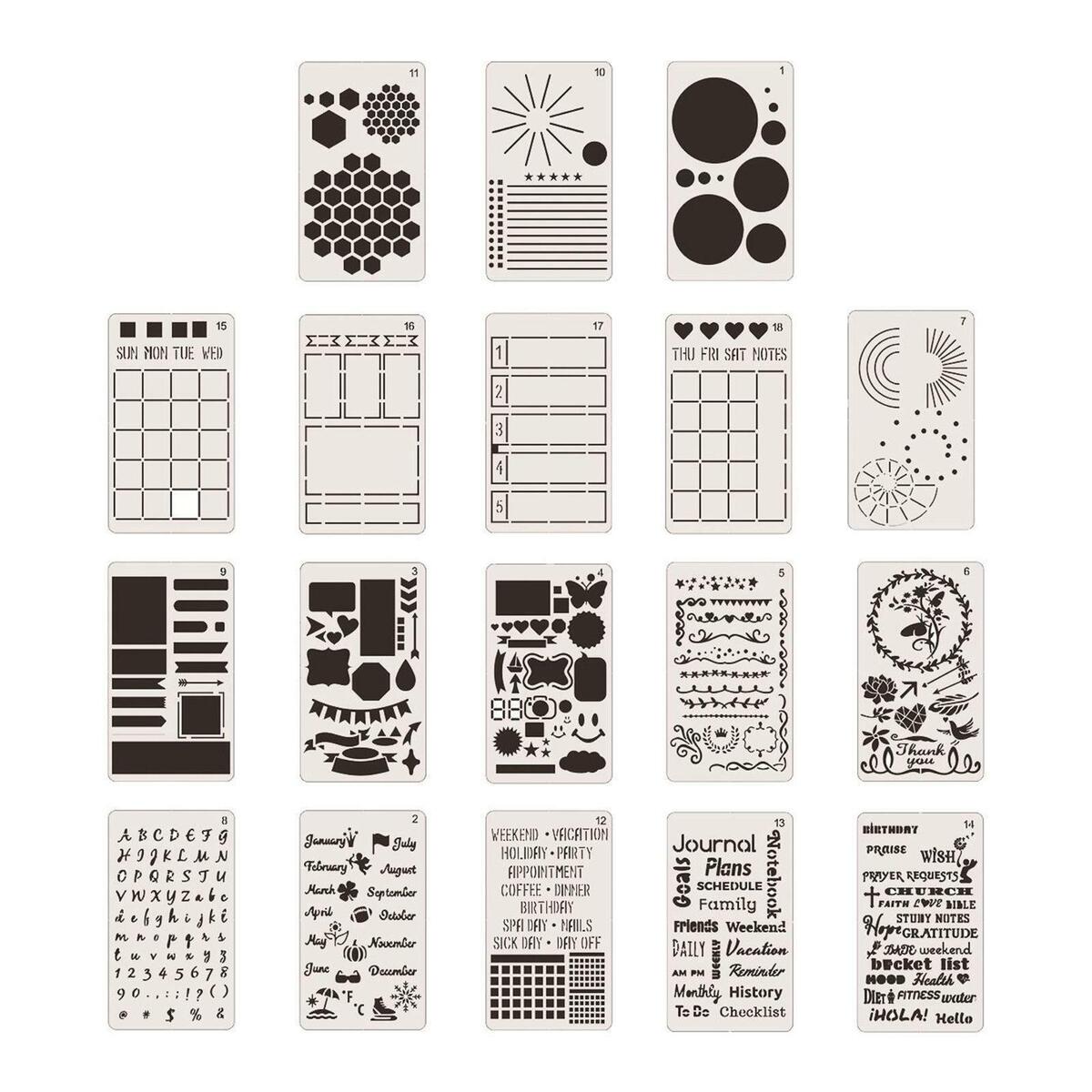 18pcs Reusable 4x7 Inch Journal Stencils Painting Stencils for Journal Diary