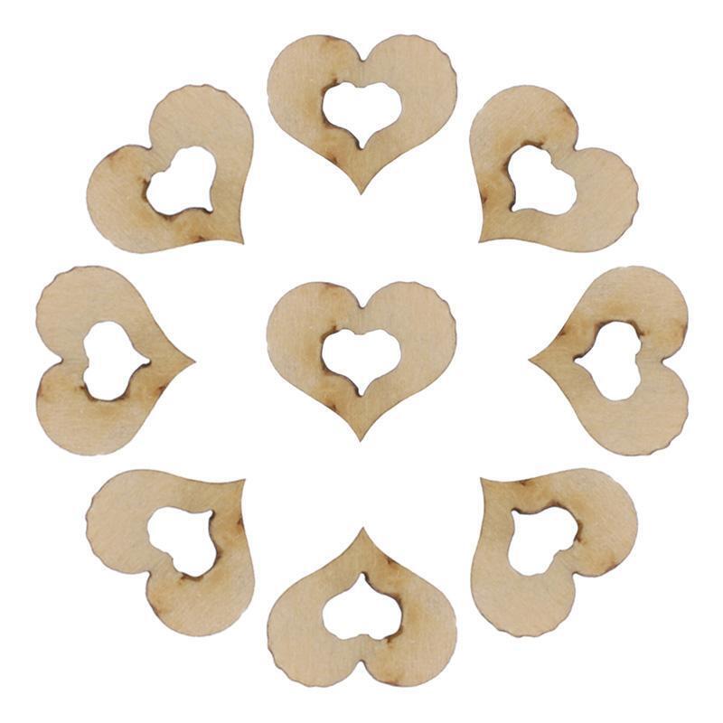 100pcs Blank Mini Hollow Wooden Heart Embellishments Crafts Wedding Decor 10mm