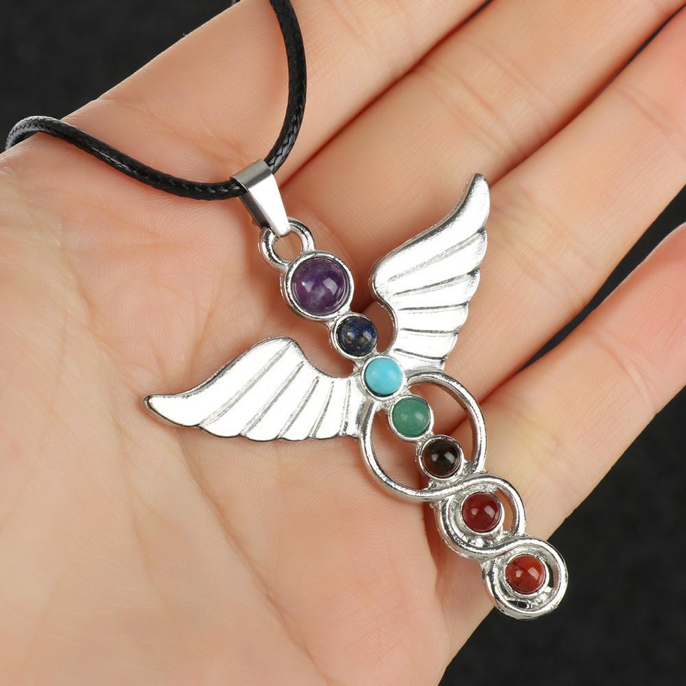 Energy Healing Stone Seven Chakra Stones Set Angel Necklace Heart Pink Crystal