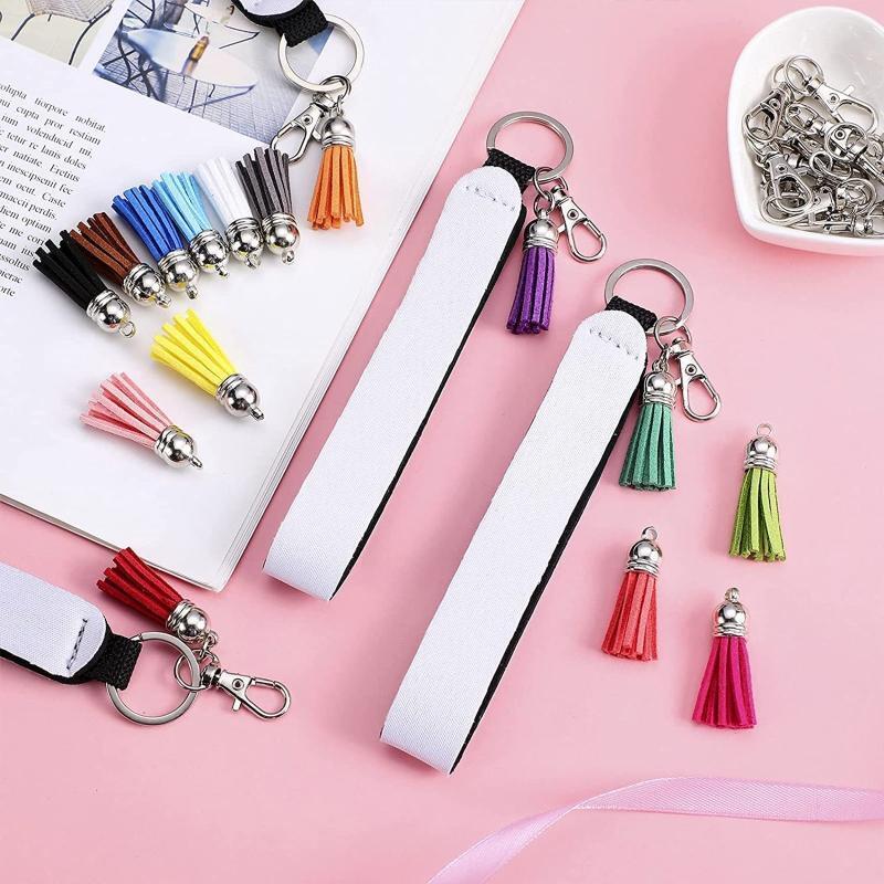 Sublimation Blank Keychain Jump Rings Self-printable Wrist Strap Lanyard Tassels