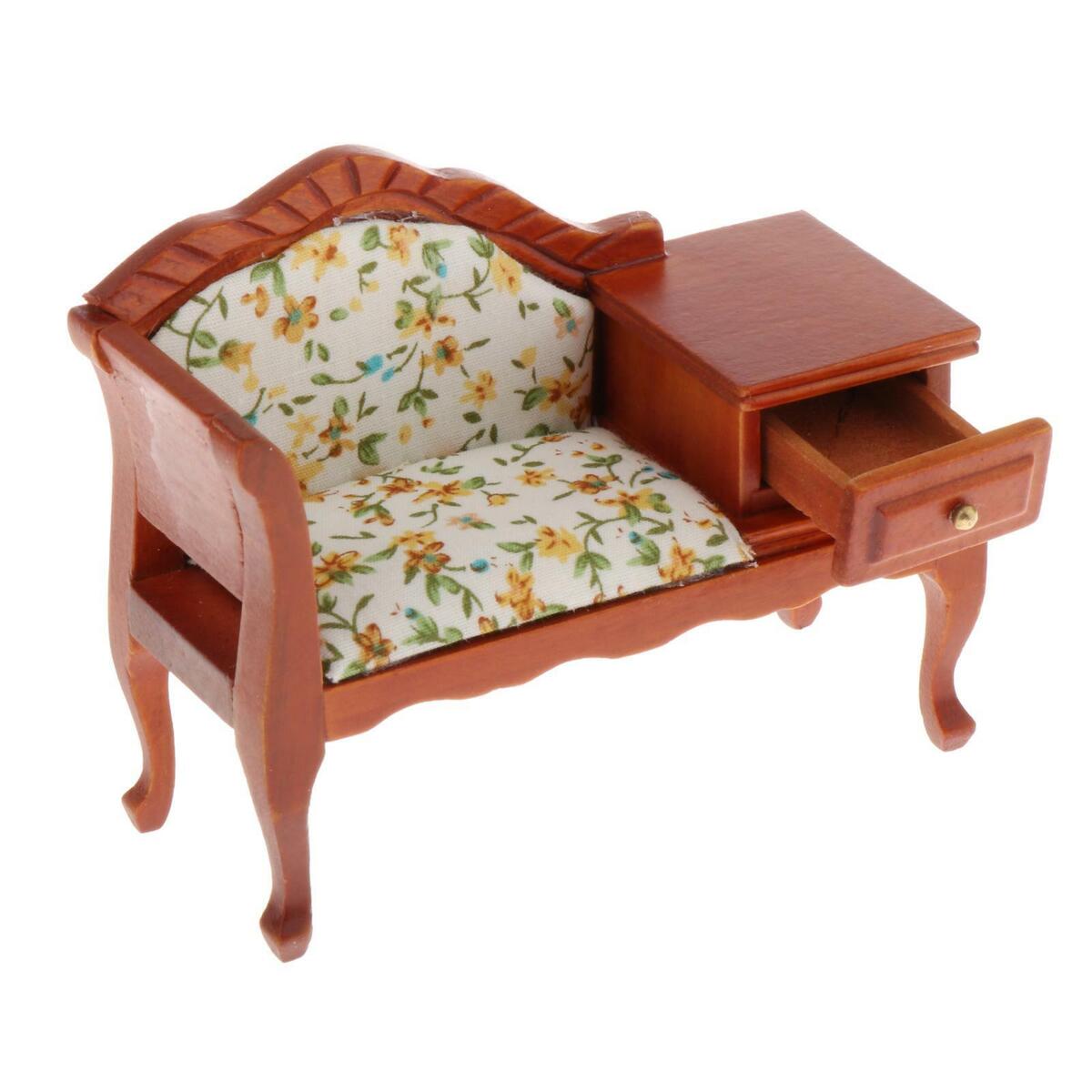 1/12 Scale Classic  Sofa Armchair with Drawer Table  Couch Settee