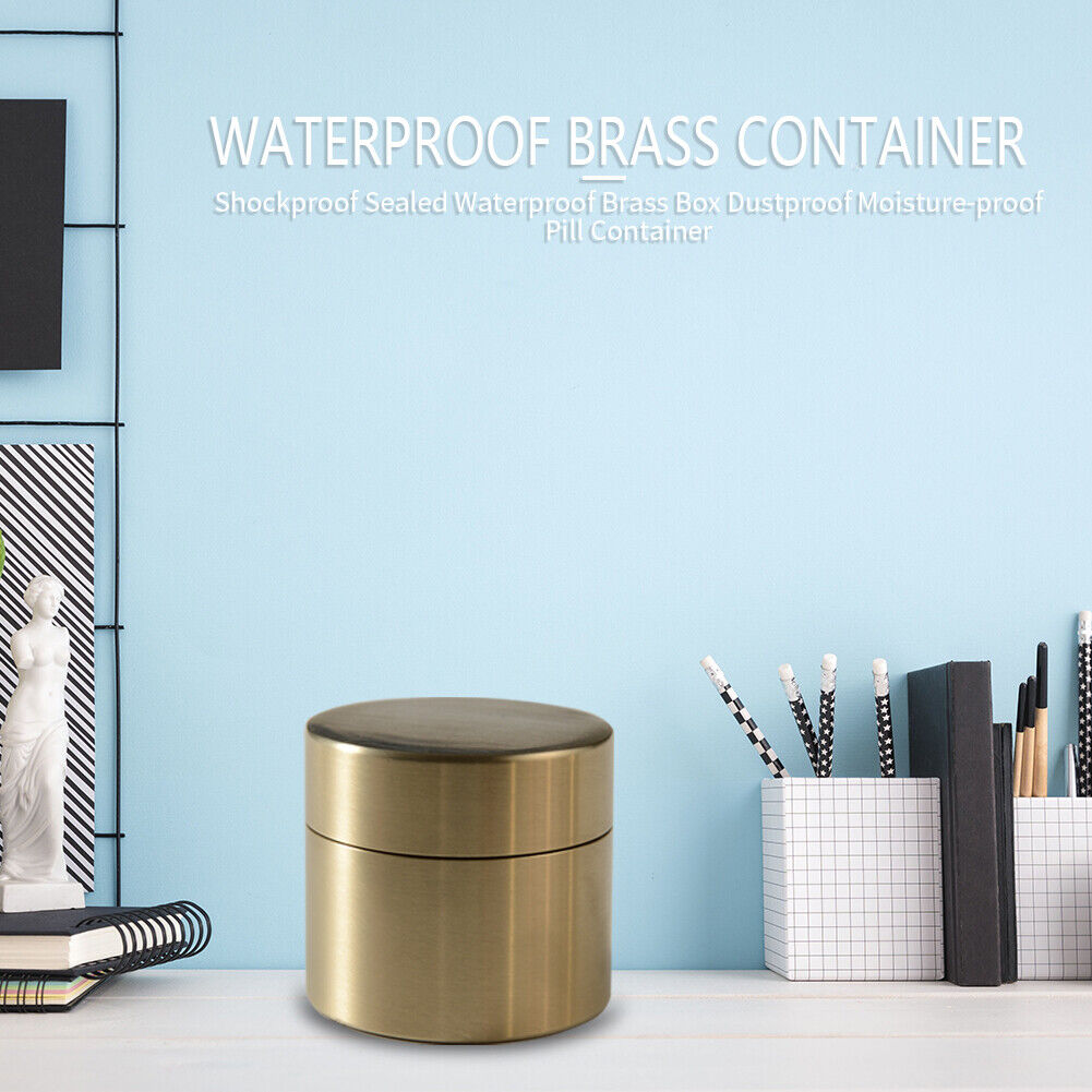 Brass Seal Cabin Medicine Drug Metal Jewelry Storage Cases Pill Holder (M)