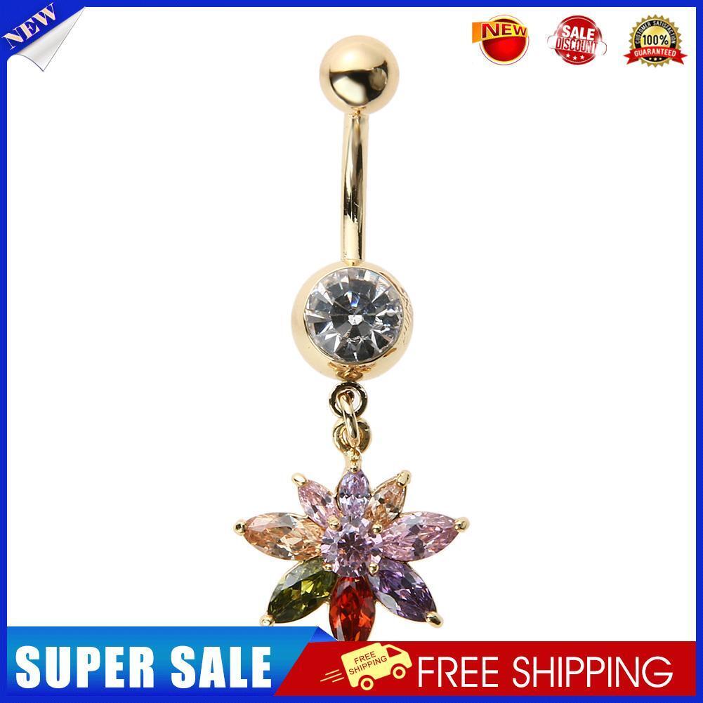 Personalized Flower Delicate Zircon Navel Umbilical Belly Ring (Colorful)