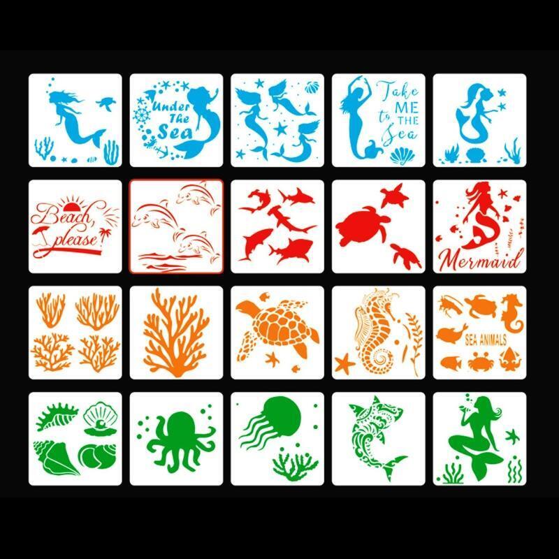 20Pcs Children DIY Painting Stencil Cartoon Sea Animal Painting Stencils Set