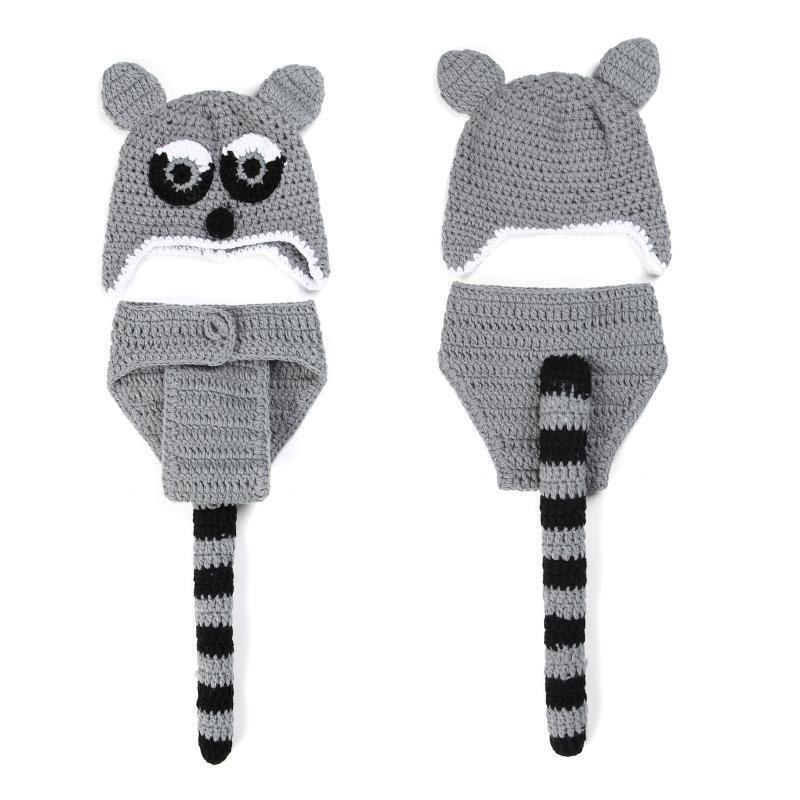 Handmade Tanuki Knit Hat Beanie Hat Shorts Set Photo Prop for Babies 0-3 Months