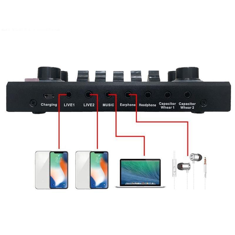 Professional Adjust Stereo Sound Card Board Audio Mixer with 5000mAh Battery