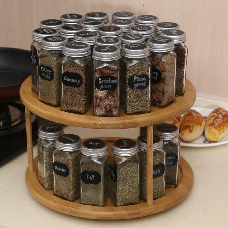 Round Bamboo Turntable Cabinet Organizer 2 Tier Spice Rack Removable Organizer