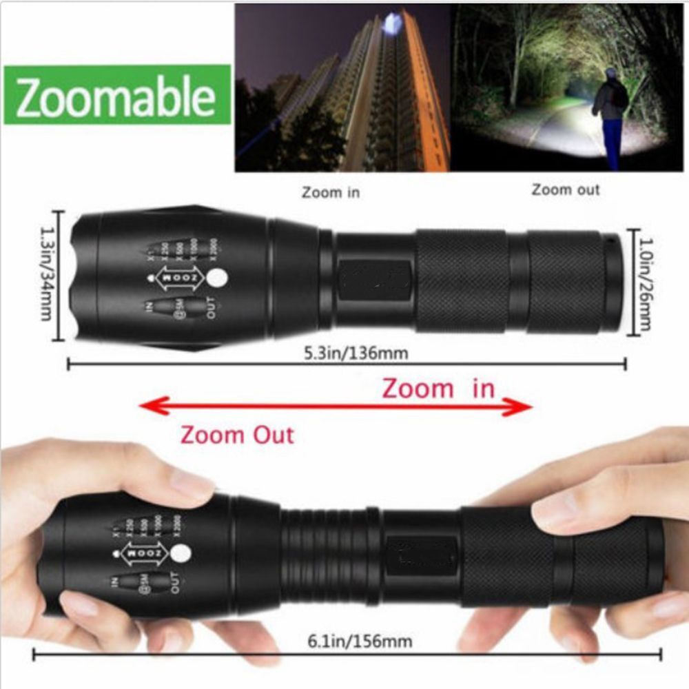 Zoomable Hiking Durable Flashlight 500 Lumen LED E17 XM-L  Waterproof Torch