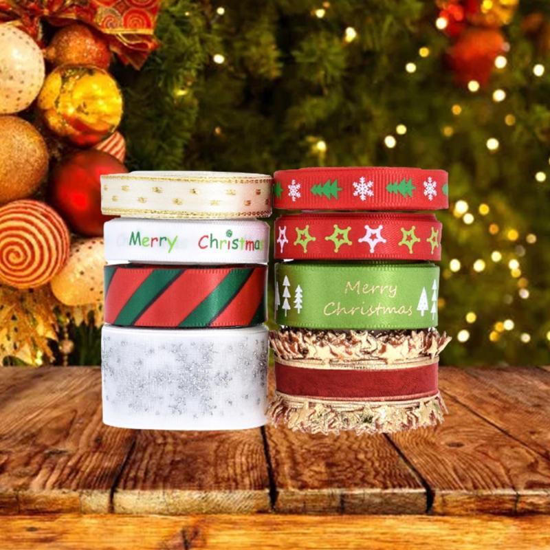 Ribbon 8 Patterns Ribbon Printed Snowflake Grosgrain Ribbon for Gift Wrapping
